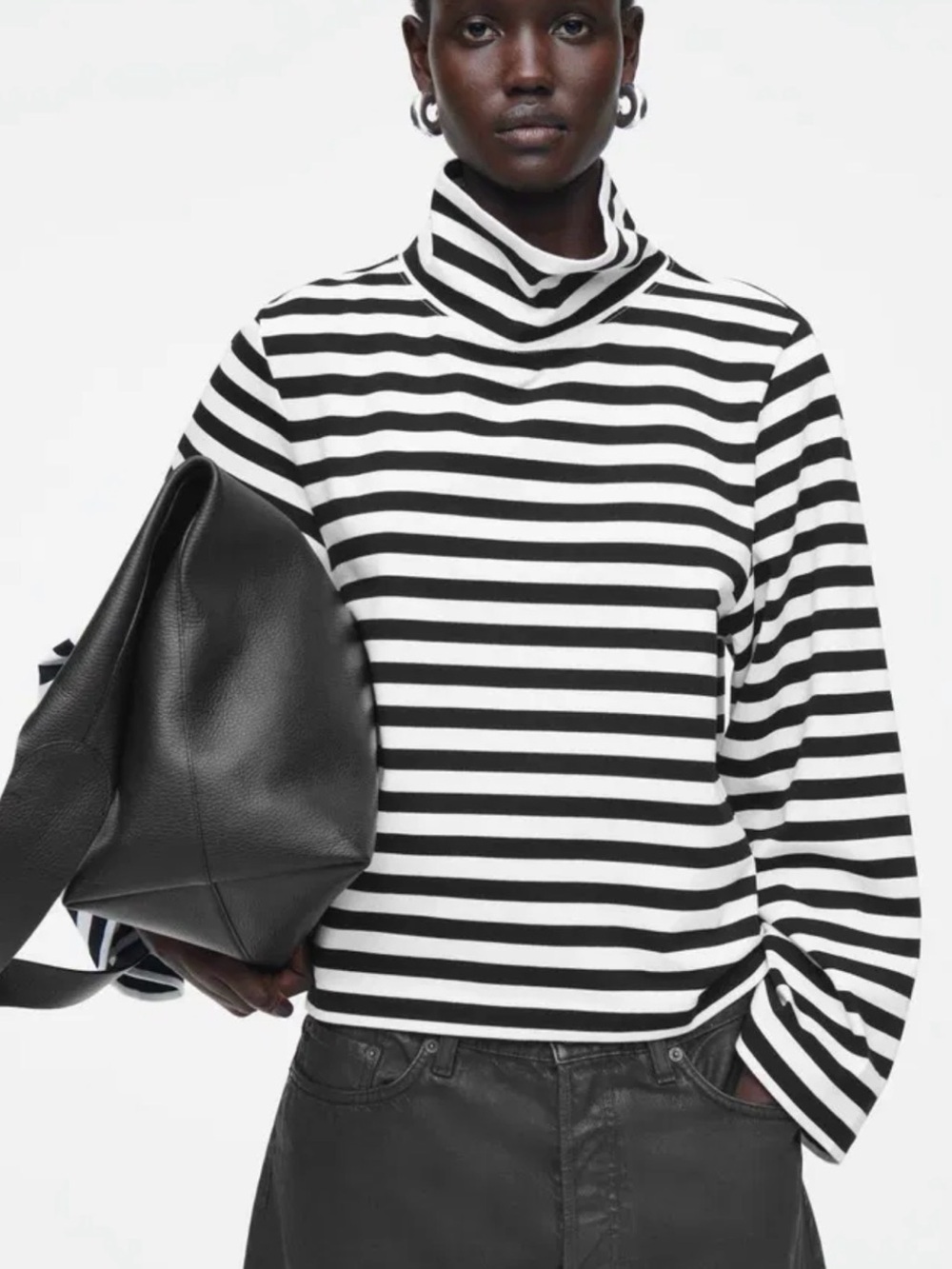COS Black and White Striped Turtleneck Top